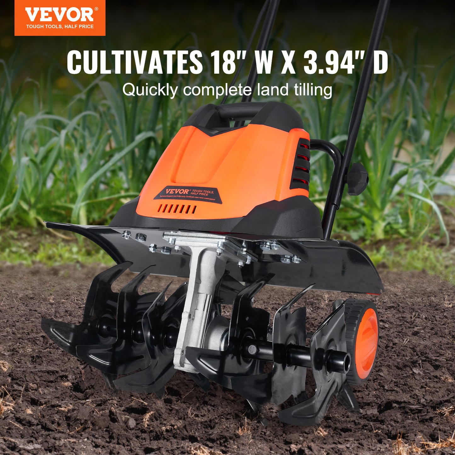 VEVOR 12 Amp Electric Tiller, 18" Tilling Width 3.94" Tilling Depth Corded Electric Tiller/Cultivator, Steel Mn Tines, Rototiller for Garden Lawn Soil Digging