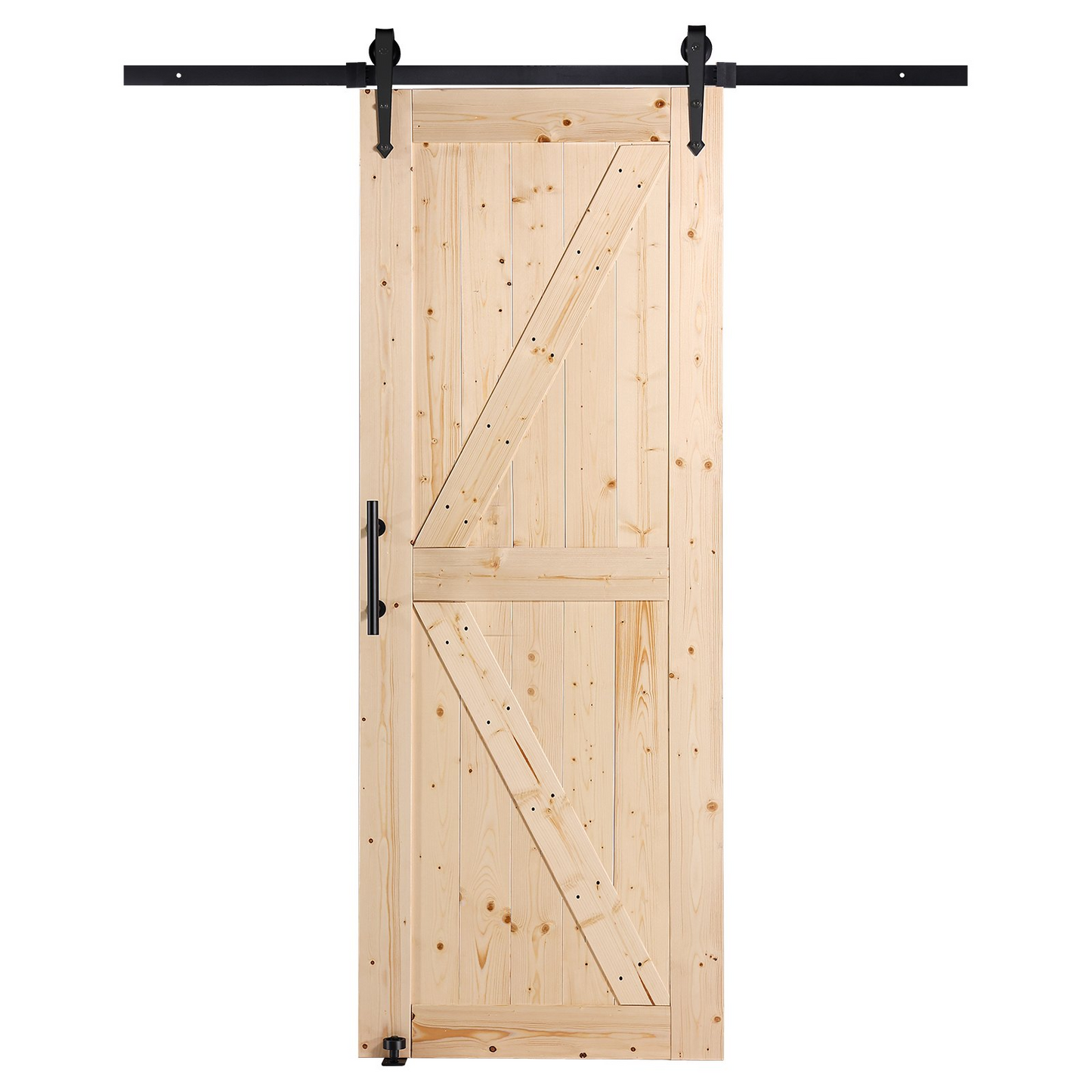 VEVOR Barn Door and Hardware Kit, 30" x 84" Wood Sliding Barn Door, Smoothly and Quietly, Barn Door Kit with 8-in-1 Floor Guide and Door Handle, Spruce Wood Panelled Slab, Easy to Install