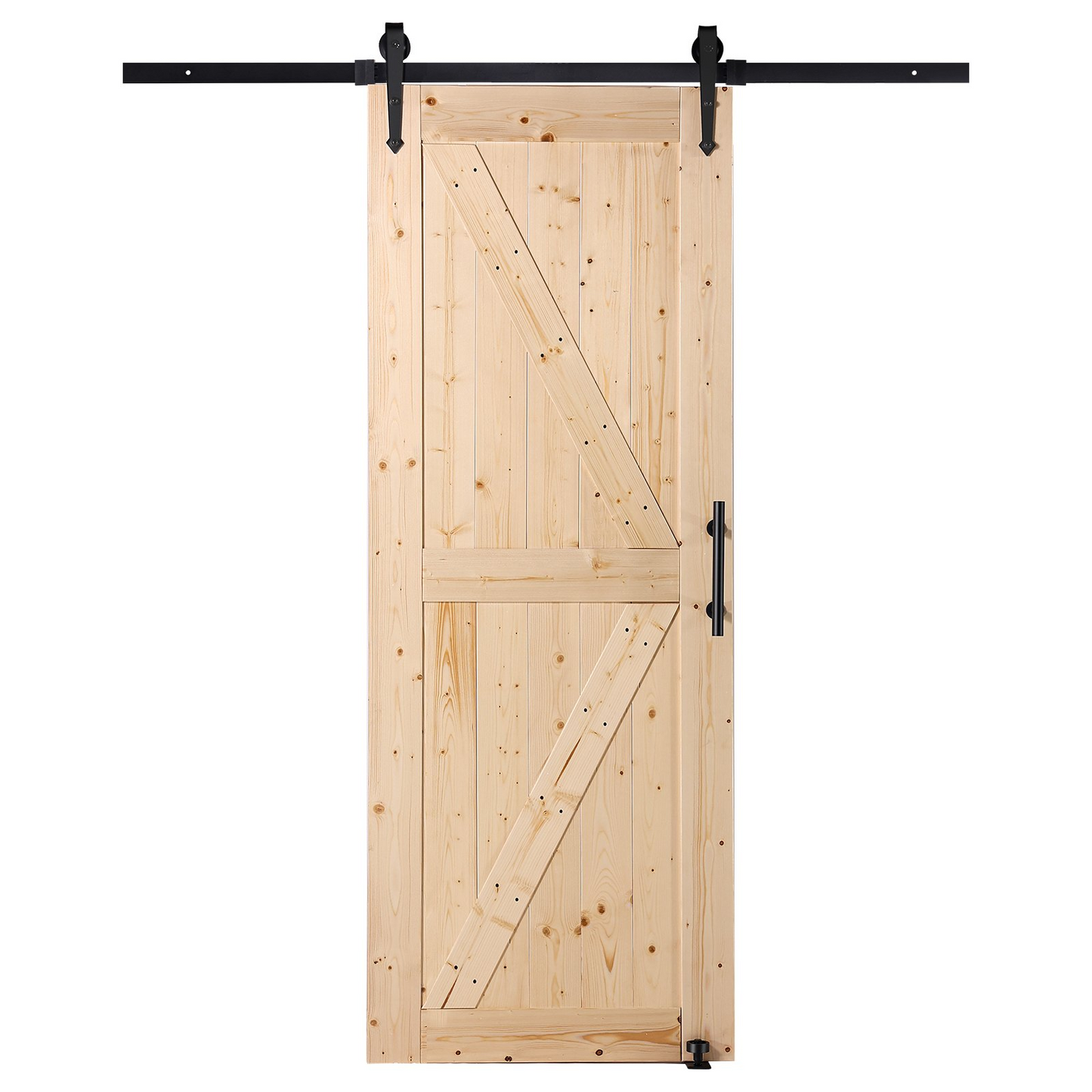 VEVOR Barn Door and Hardware Kit, 30" x 84" Wood Sliding Barn Door, Smoothly and Quietly, Barn Door Kit with 8-in-1 Floor Guide and Door Handle, Spruce Wood Panelled Slab, Easy to Install