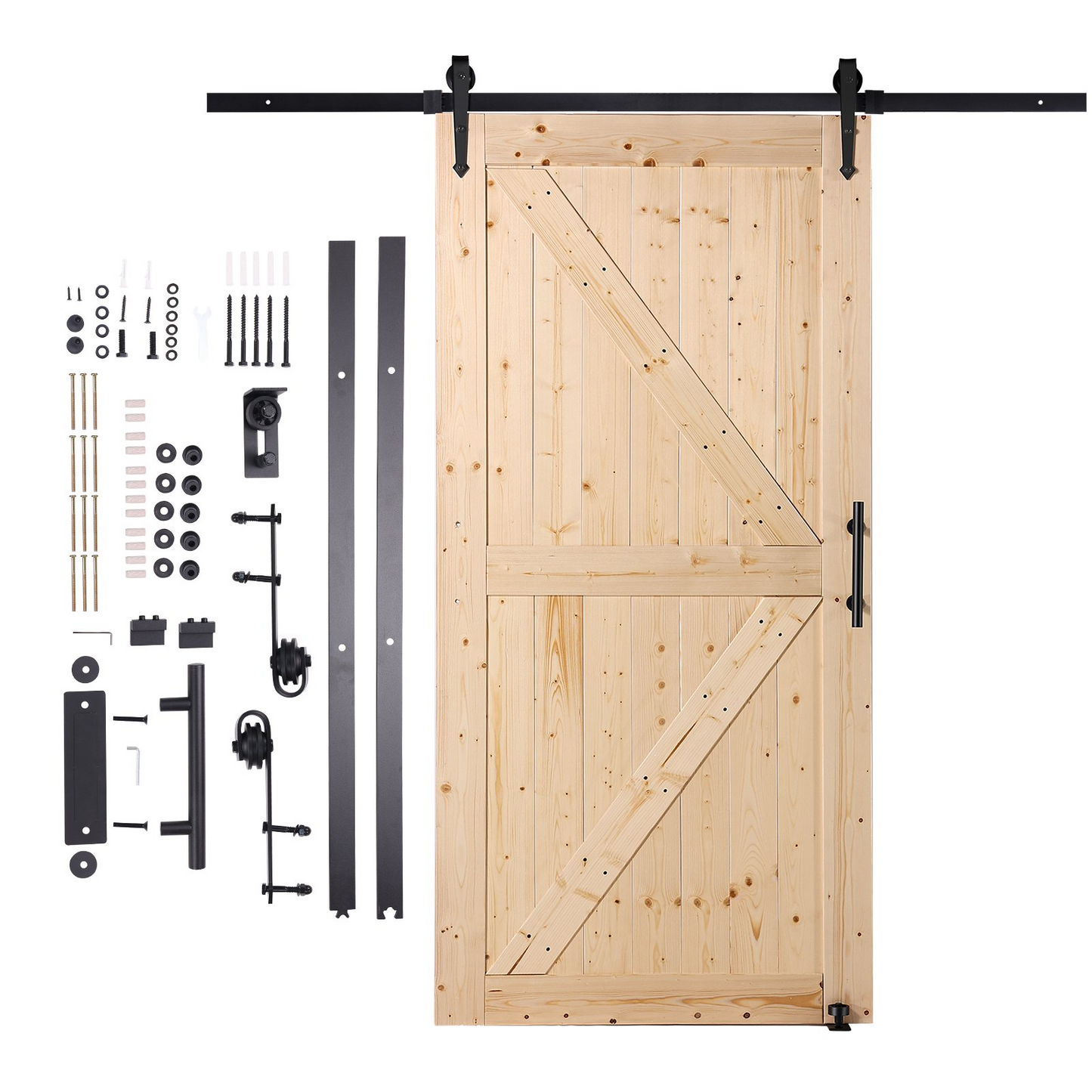 VEVOR Barn Door and Hardware Kit, 42" x 84" Wood Sliding Barn Door, Smoothly and Quietly, Barn Door Kit with 8-in-1 Floor Guide and Door Handle, Spruce Wood Panelled Slab, Easy to Install