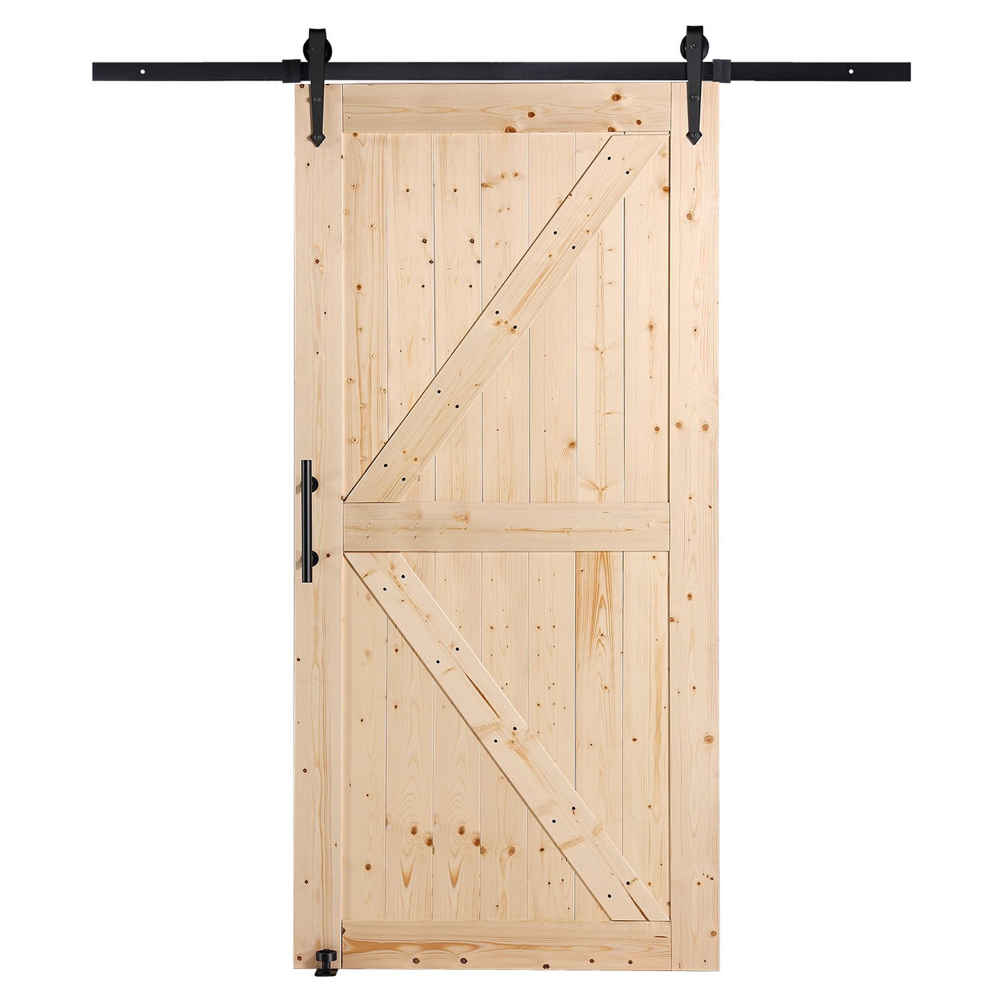 VEVOR Barn Door and Hardware Kit, 42" x 84" Wood Sliding Barn Door, Smoothly and Quietly, Barn Door Kit with 8-in-1 Floor Guide and Door Handle, Spruce Wood Panelled Slab, Easy to Install