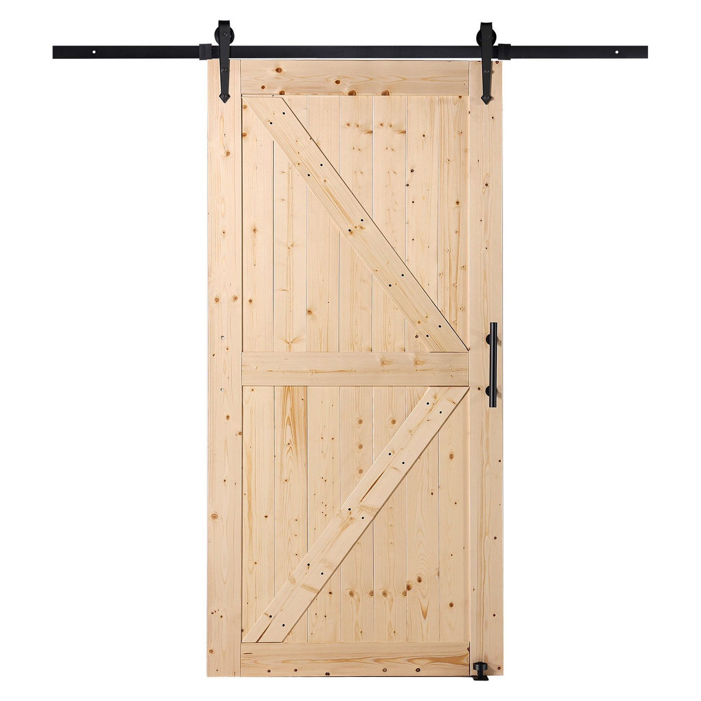 VEVOR Barn Door and Hardware Kit, 42" x 84" Wood Sliding Barn Door, Smoothly and Quietly, Barn Door Kit with 8-in-1 Floor Guide and Door Handle, Spruce Wood Panelled Slab, Easy to Install