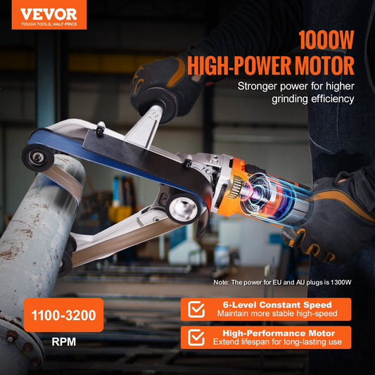 VEVOR Pipe Tube Polisher Sander, 1000W Pipe Belt Sander with 6 Variable Speeds 1100-3200rpm, Professional Belt Sander Grinding Machine with 50PCS Sanding Belts for Burnishing Finishing Rust Removal