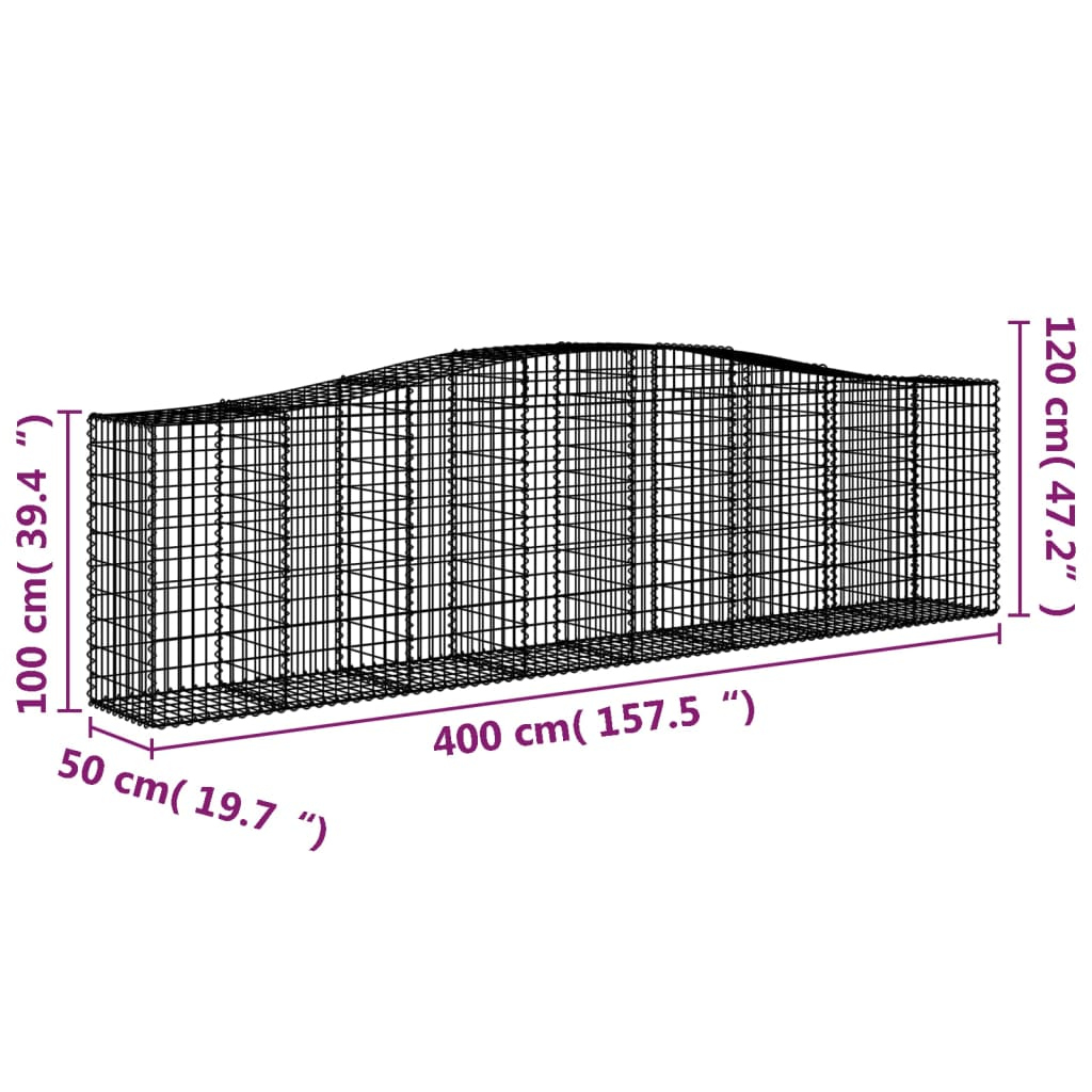 vidaXL Arched Gabion Basket 157.5"x19.7"x39.4"/47.2" Galvanized Iron