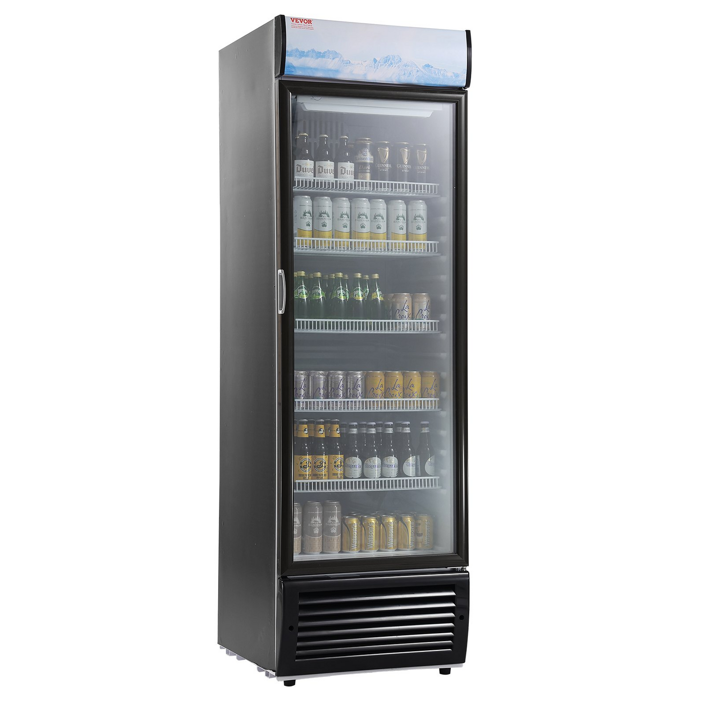 VEVOR Commercial Merchandiser Refrigerator, 14.8 Cu.Ft / 420L Beverage Refrigerator Cooler Merchandiser, Glass Door Display Refrigerator Upright Fridge with 5 Adjustable Shelves, Customizable Lightbox