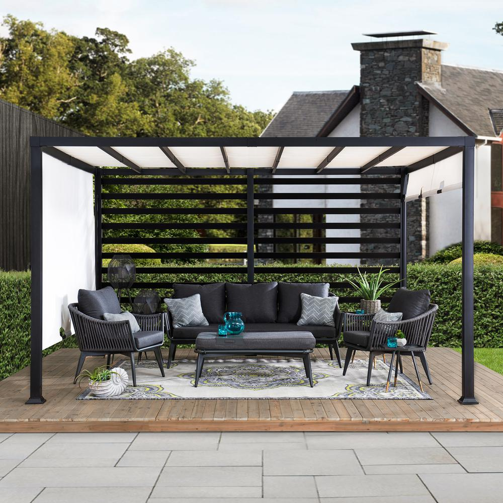 10 ft. x 12 ft. Modern Metal Pergola with White Adjustable Garden Shade