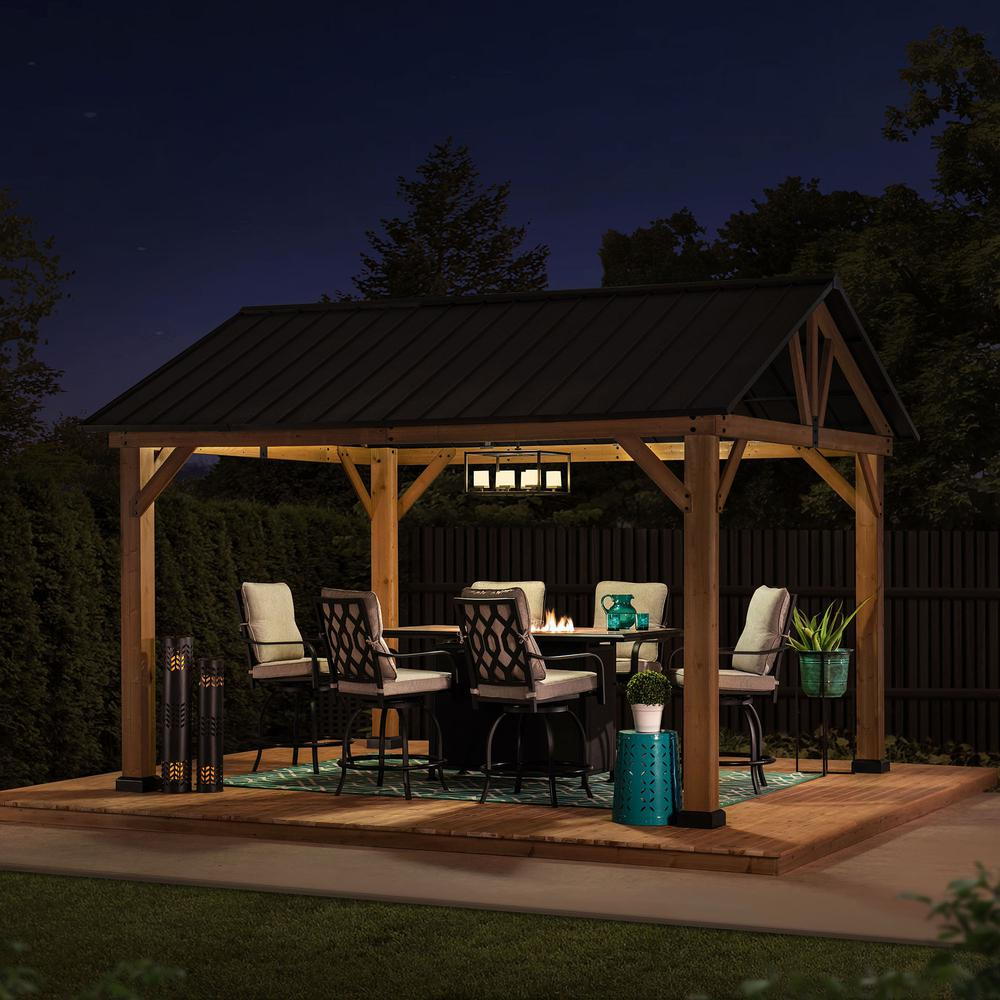 Sunjoy 11 ft. x 13 ft. Cedar Framed Gazebo with Matte-Black Steel Gable Hardtop Roof