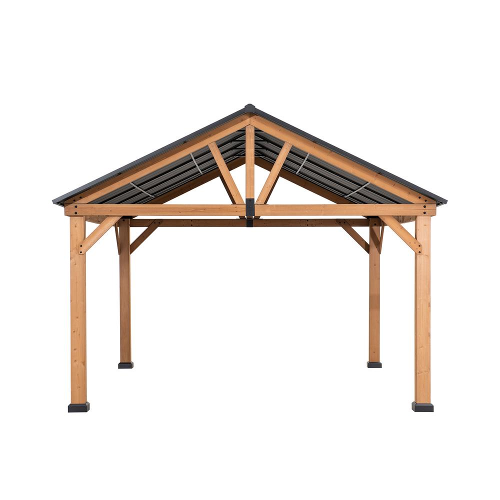 Sunjoy 11 ft. x 13 ft. Cedar Framed Gazebo with Matte-Black Steel Gable Hardtop Roof