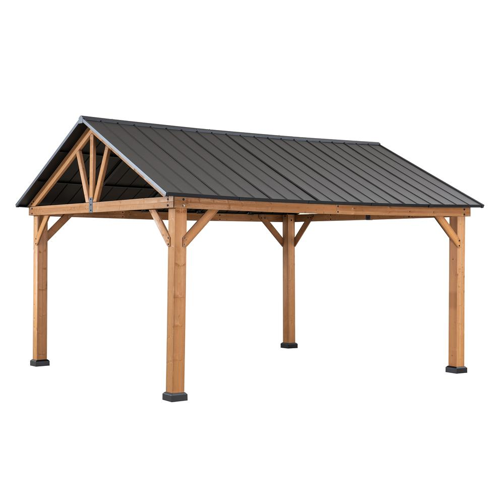 Sunjoy 11 ft. x 13 ft. Cedar Framed Gazebo with Matte-Black Steel Gable Hardtop Roof