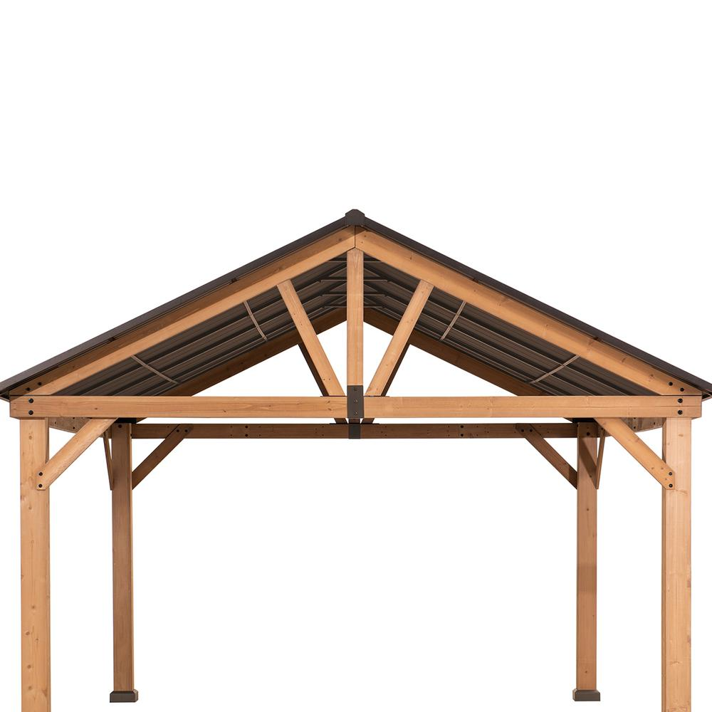 Gale Outdoor Patio Premium Cedar Wood Frame Gazebo with Steel Gable Hardtop Roof