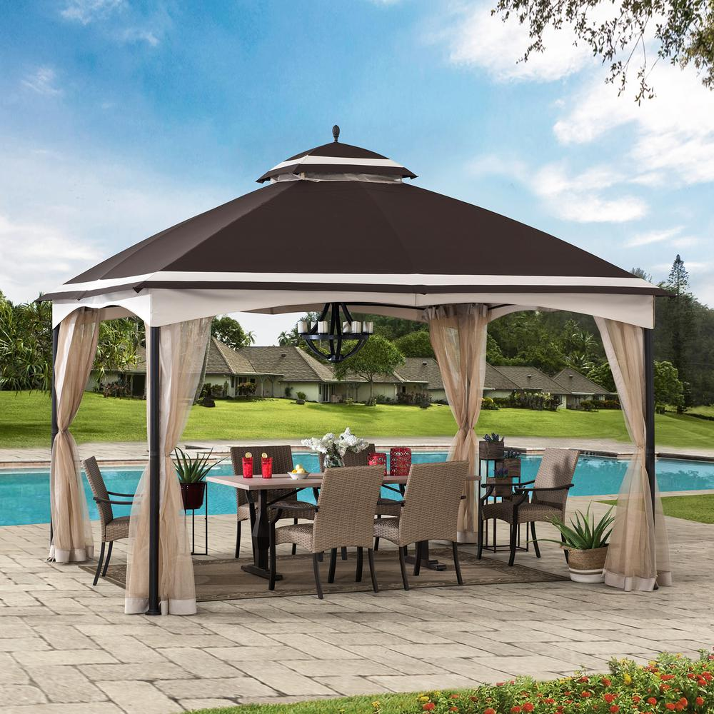 10.5 ft. x 13 ft. Brown and Tan 2-tier Steel Gazebo