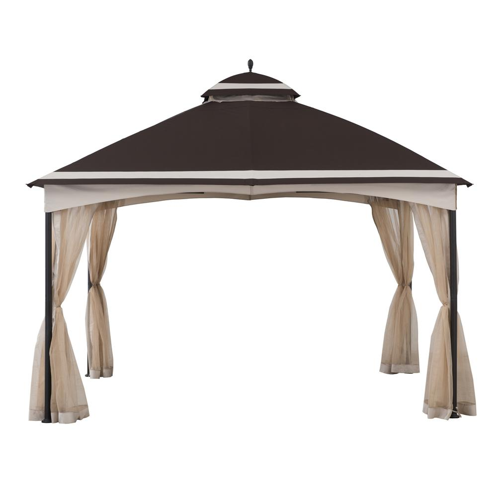 10.5 ft. x 13 ft. Brown and Tan 2-tier Steel Gazebo