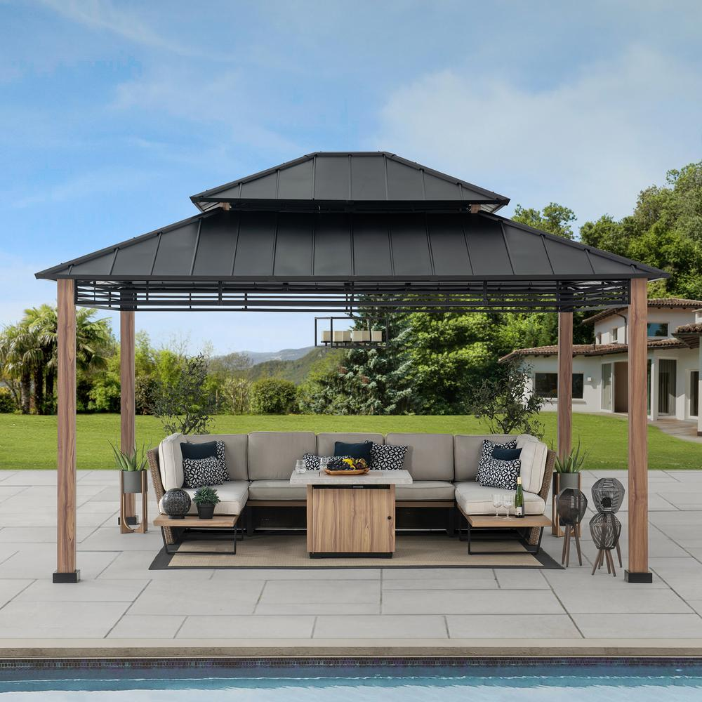 Roberts Outdoor Patio Steel Frame Hardtop Gazebo with 2-Tier  Steel Roof