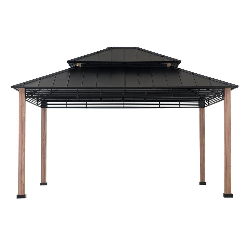 Roberts Outdoor Patio Steel Frame Hardtop Gazebo with 2-Tier  Steel Roof