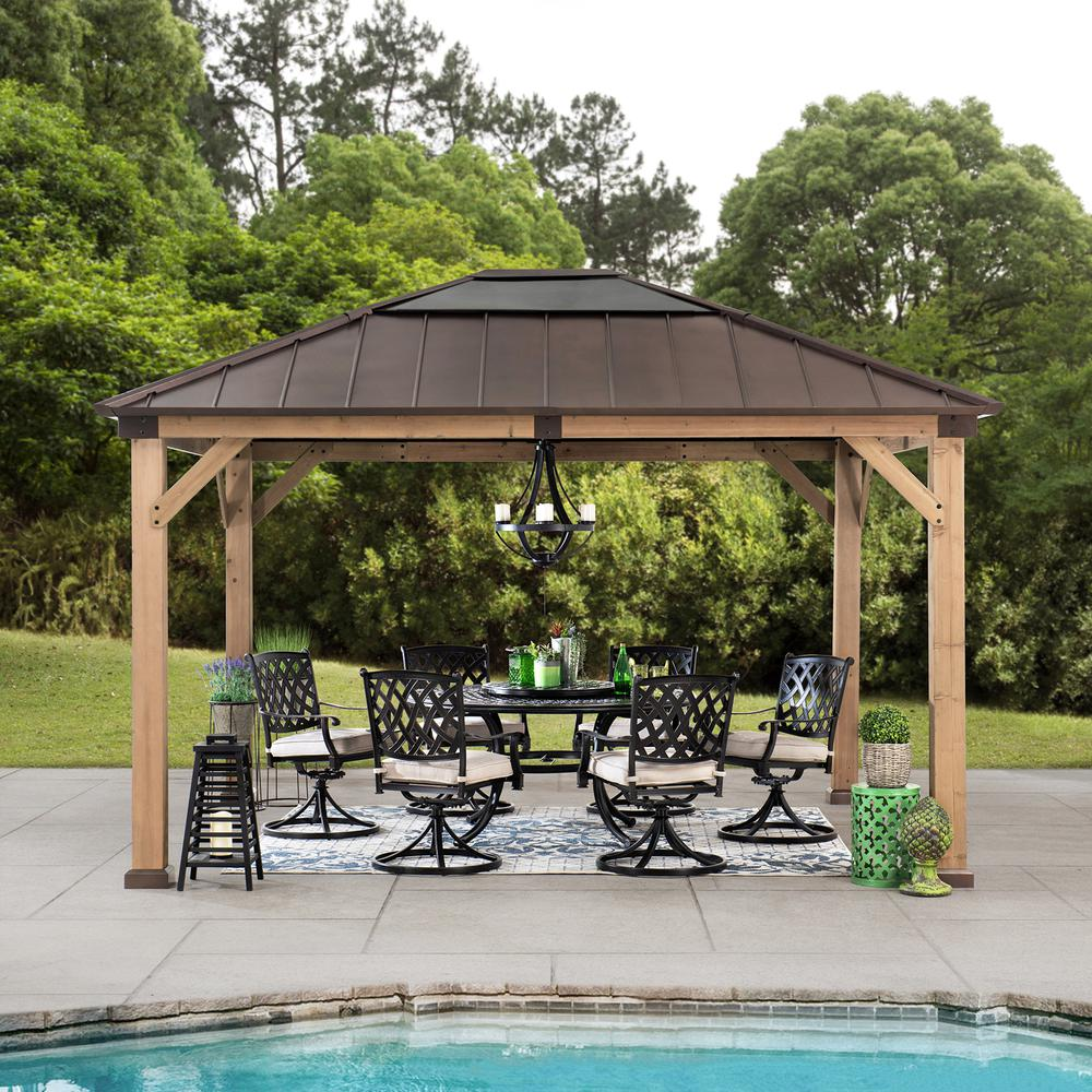 Outdoor Patio Cedar Framed Gazebo with Steel and Polycarbonate Hip Roof Hardtop