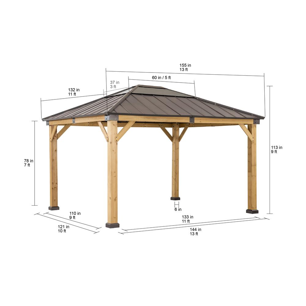 Outdoor Patio Cedar Framed Gazebo with Steel and Polycarbonate Hip Roof Hardtop