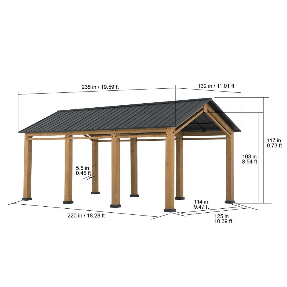 Cedar Wood Frame Carport Outdoor Patio Hardtop Gazebo