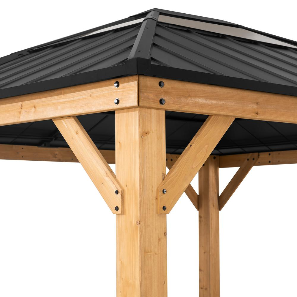 Sunjoy 11 ft. x 13 ft. Cedar Framed Gazebo with Black Steel and Polycarbonate Hip Roof Hard Top