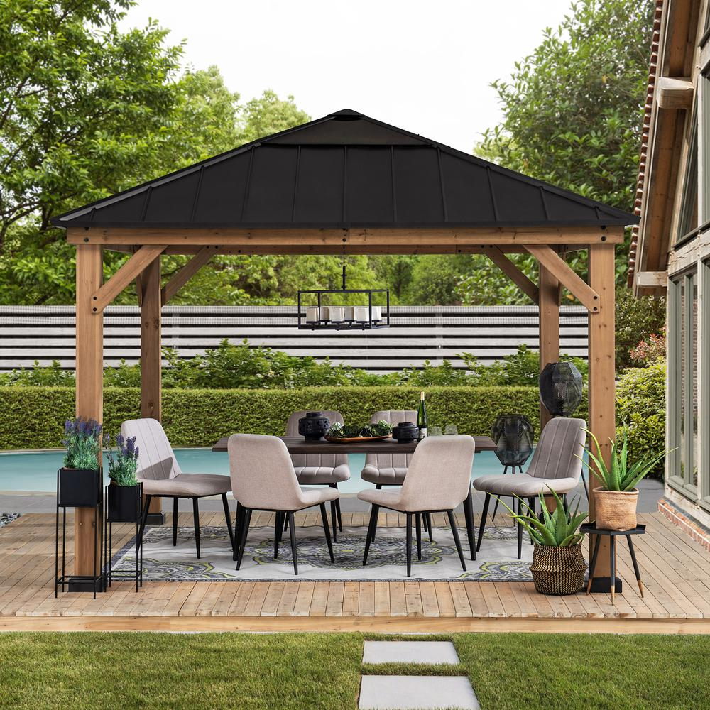 Sunjoy 11 x 11ft Patio Cedar Framed Gazebo with Steel Roof Hardtop