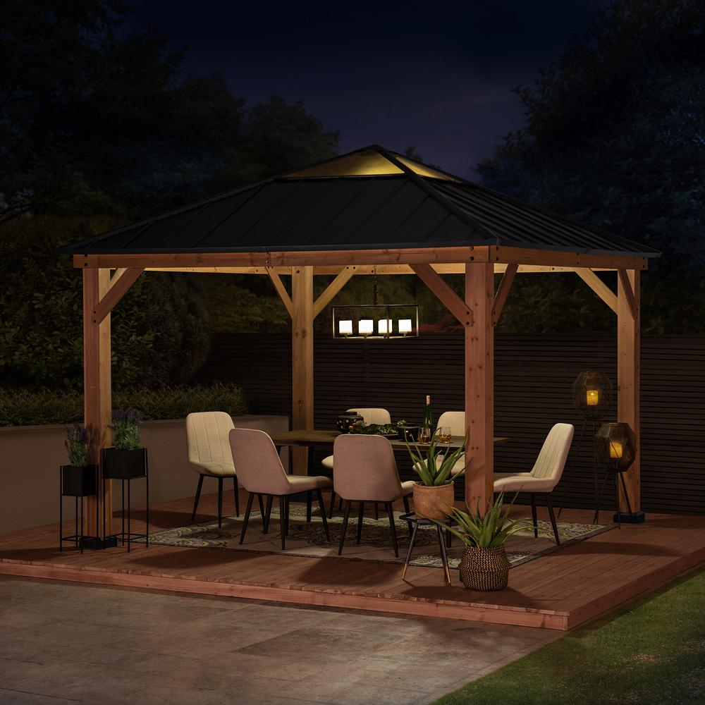 Sunjoy 11 x 11ft Patio Cedar Framed Gazebo with Steel Roof Hardtop