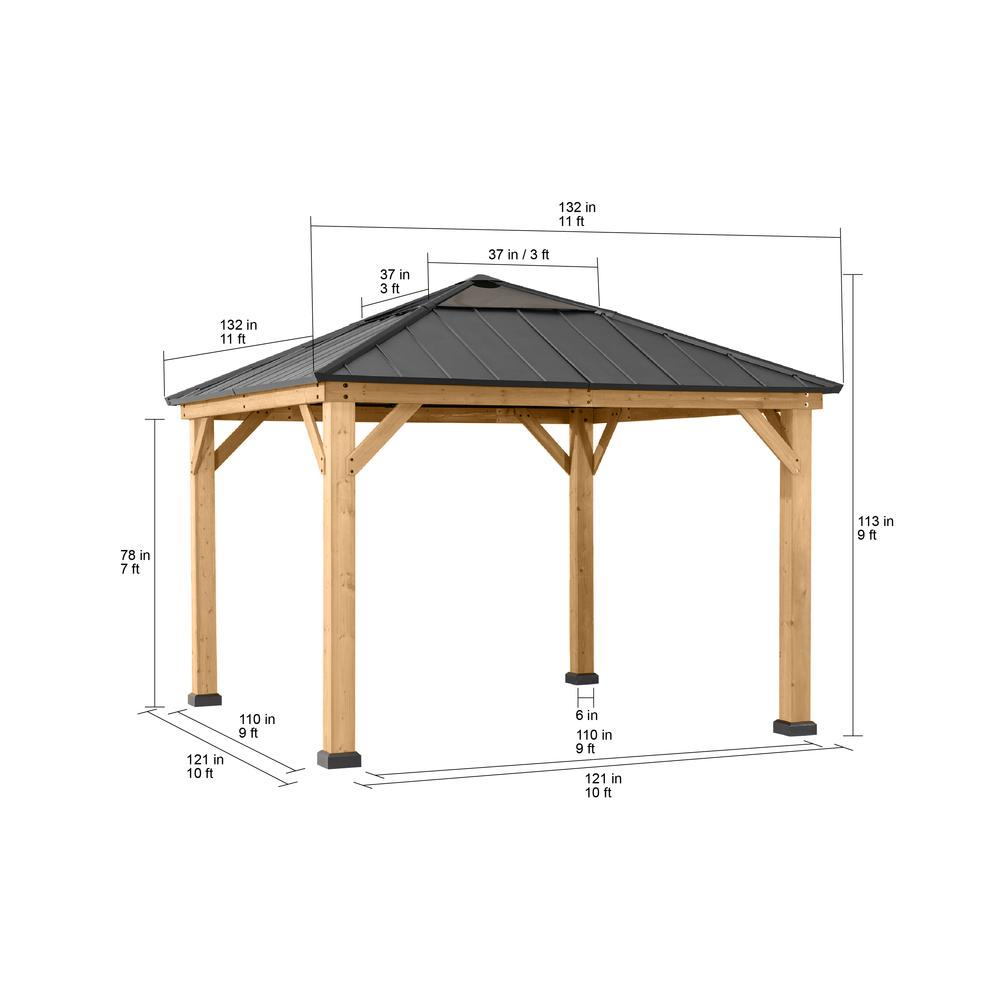 Sunjoy 11 x 11ft Patio Cedar Framed Gazebo with Steel Roof Hardtop