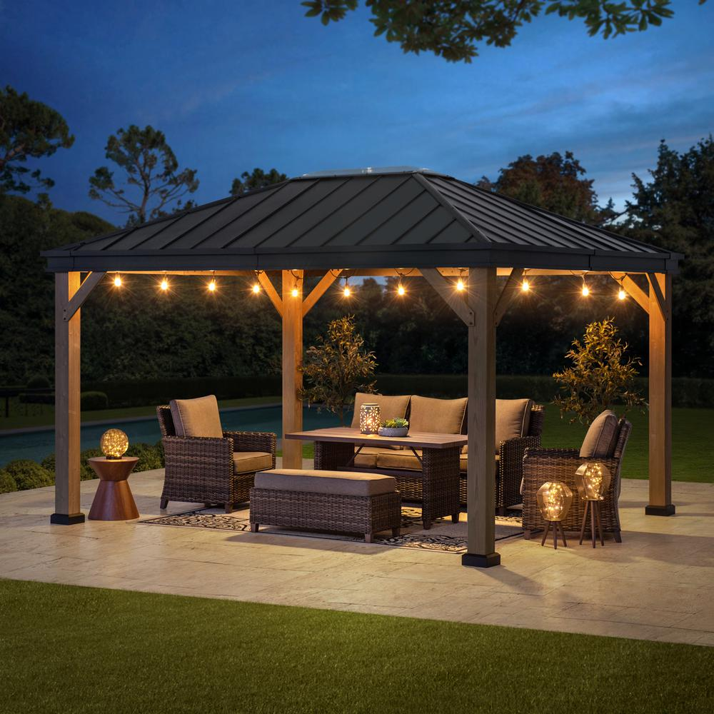 Sunjoy Cedarville 11 x 13 ft Outdoor Black Steel Hardtop Gazebo with Skylight