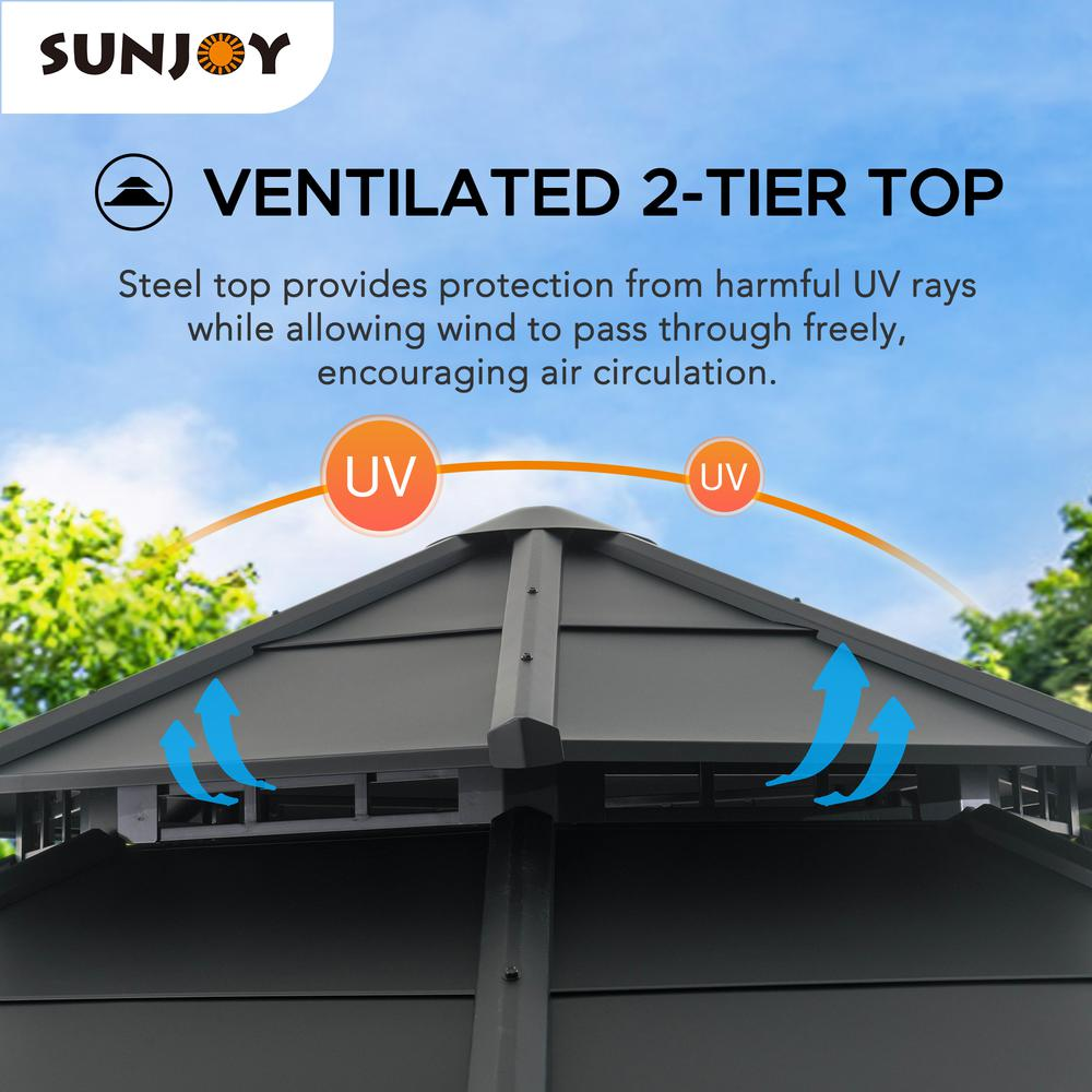 Sunjoy 15 x 15 ft. Outdoor Hardtop Octagon Double Tiered Metal Gazebo