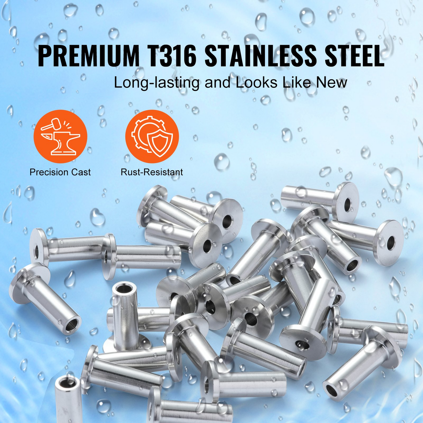 VEVOR 81 Pack T316 Stainless Steel Protector Sleeves for 1/8" Wire Rope Cable Railing, DIY Balustrade T316 Marine Grade, Come with A Free Drill Bit, Silver