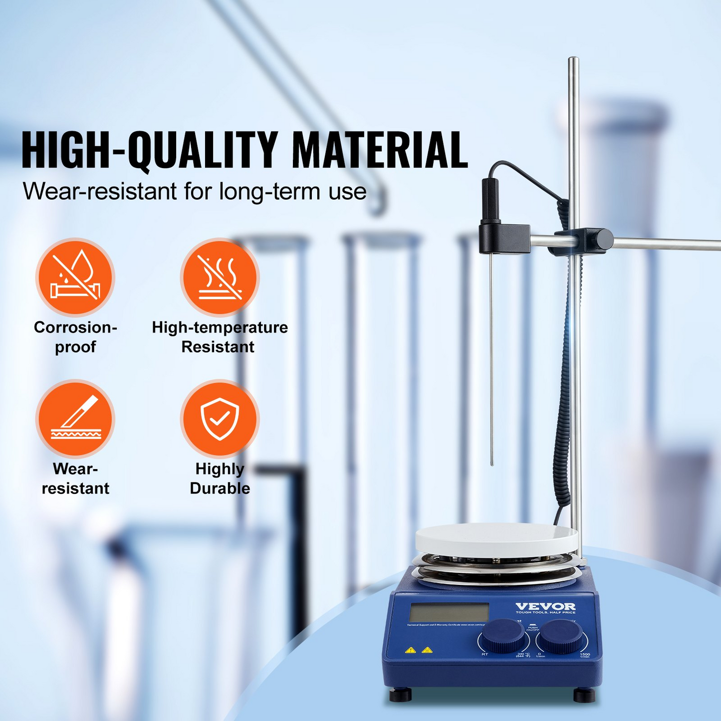 VEVOR Magnetic Stirrer Hot Plate, Max 644°F/340°C, 0-1500 RPM Hot Plate with Magnetic Stirrer, 20L Hot Plate Stirrer with LED Screen, Support Stand and Stir Bars Included, 650W Heating Power