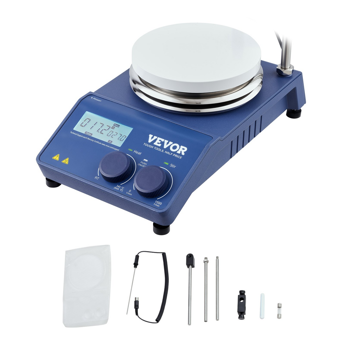 VEVOR Magnetic Stirrer Hot Plate, Max 644°F/340°C, 0-1500 RPM Hot Plate with Magnetic Stirrer, 20L Hot Plate Stirrer with LED Screen, Support Stand and Stir Bars Included, 650W Heating Power