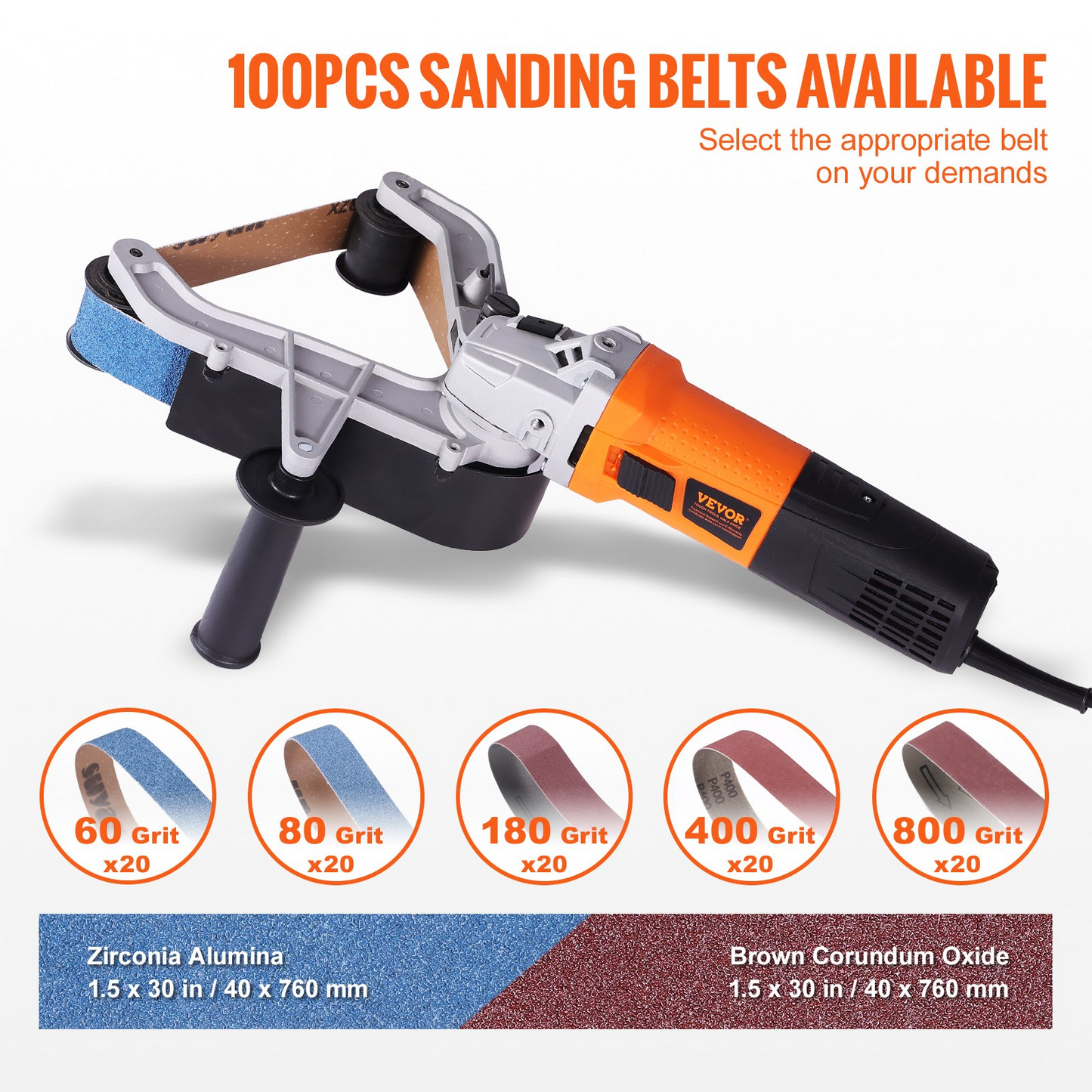 VEVOR Pipe Tube Polisher Sander, 1000W Pipe Belt Sander with 6 Variable Speeds 1100-3200rpm, Professional Belt Sander Grinding Machine with 100PCS Sanding Belts for Burnishing Finishing Rust Removal