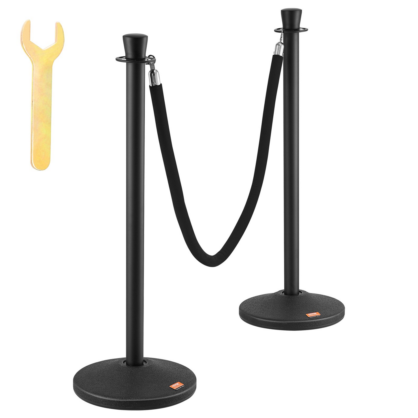 VEVOR Stanchion Post with Velvet Rope, 6-Pack Crowd Control Stanchion with 6PCS 5FT Black Velvet Ropes, Carbon Steel Baking Painted Queue Barrier Line Divider & Fillable Plastic Base for Wedding Party