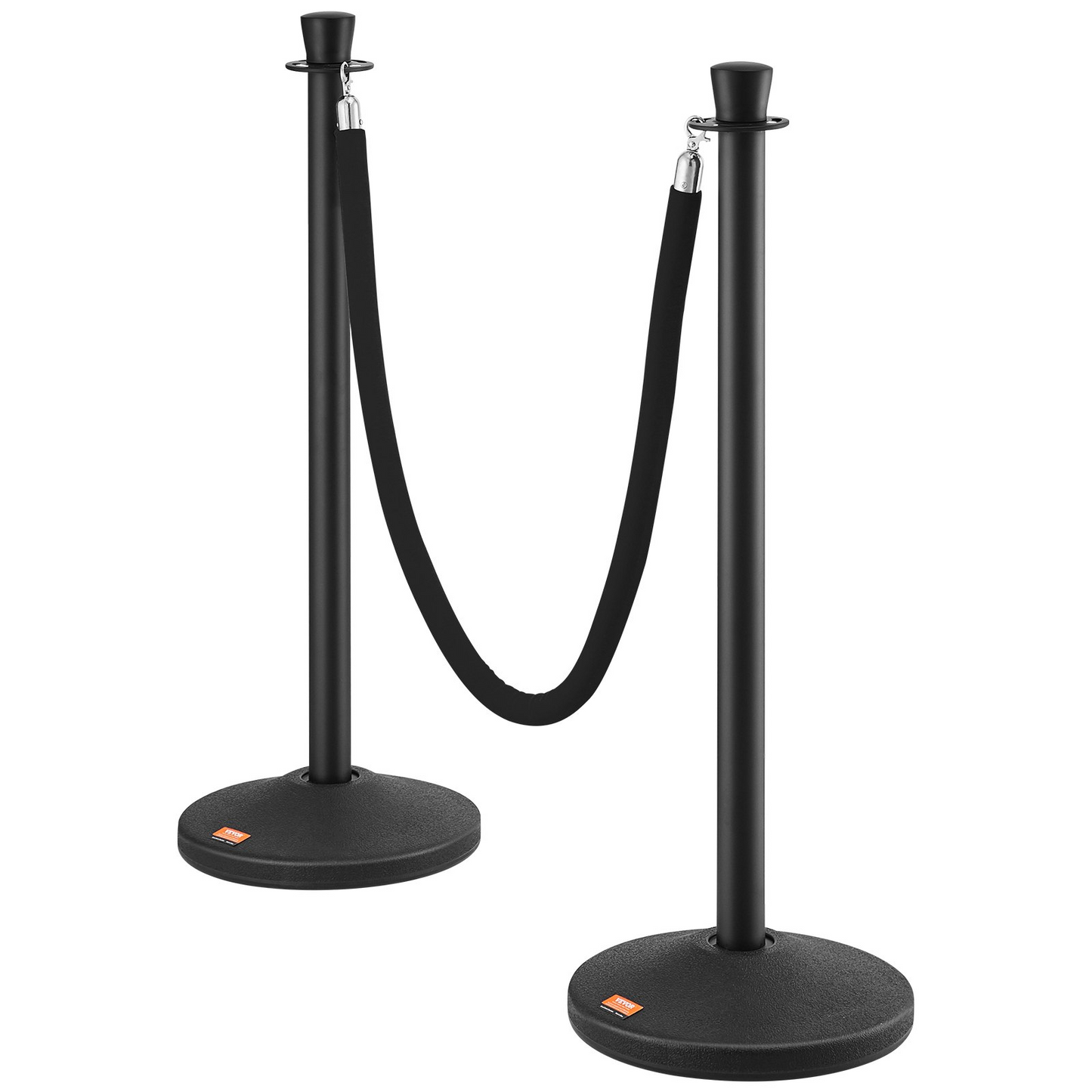 VEVOR Stanchion Post with Velvet Rope, 6-Pack Crowd Control Stanchion with 6PCS 5FT Black Velvet Ropes, Carbon Steel Baking Painted Queue Barrier Line Divider & Fillable Plastic Base for Wedding Party