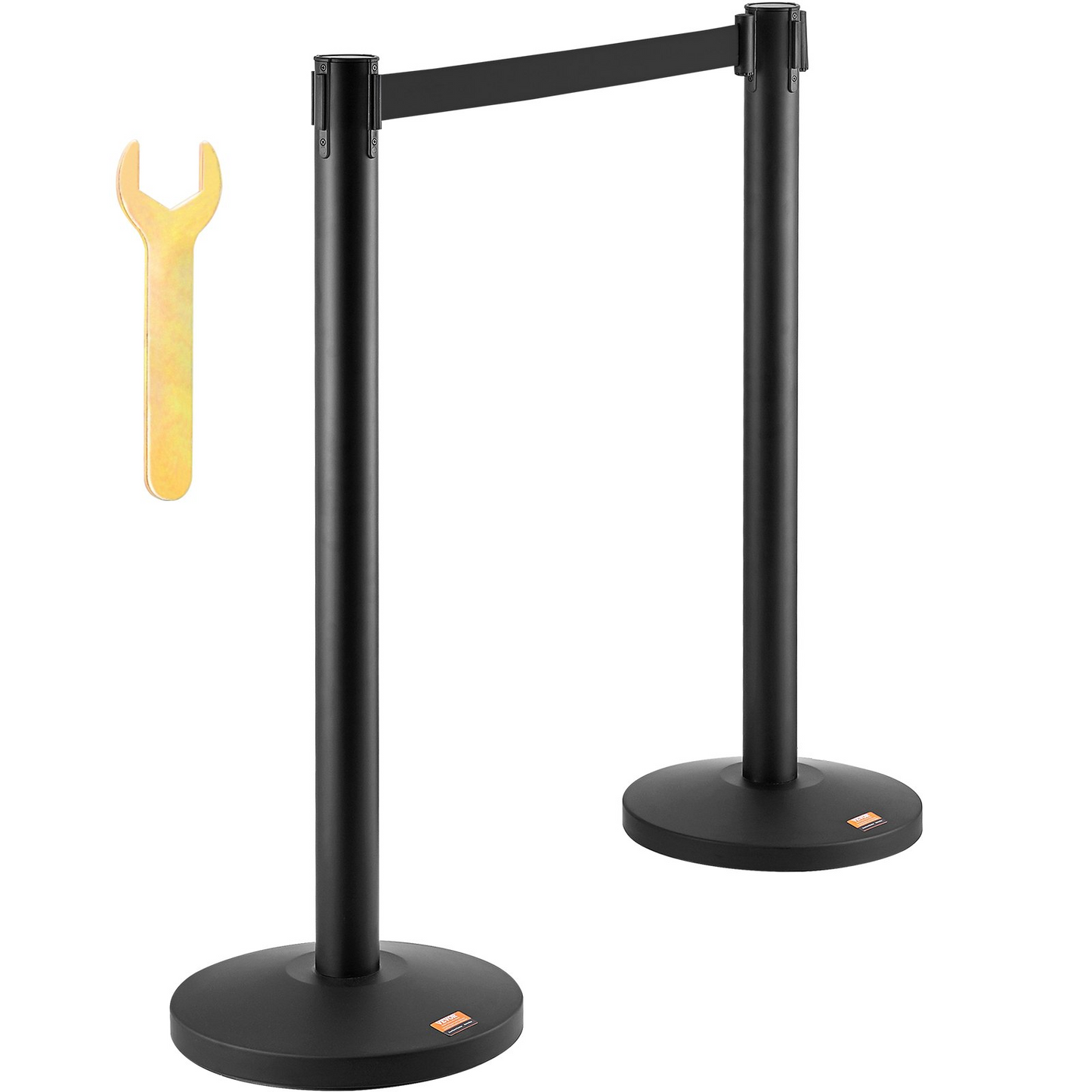 VEVOR Crowd Control Stanchions, 2-Pack Crowd Control Barriers, Carbon Steel Baking Painted Stanchion Queue Post with 11FT Black Retractable Belt, Belt Barriers Line Divider for Exhibition, Airport