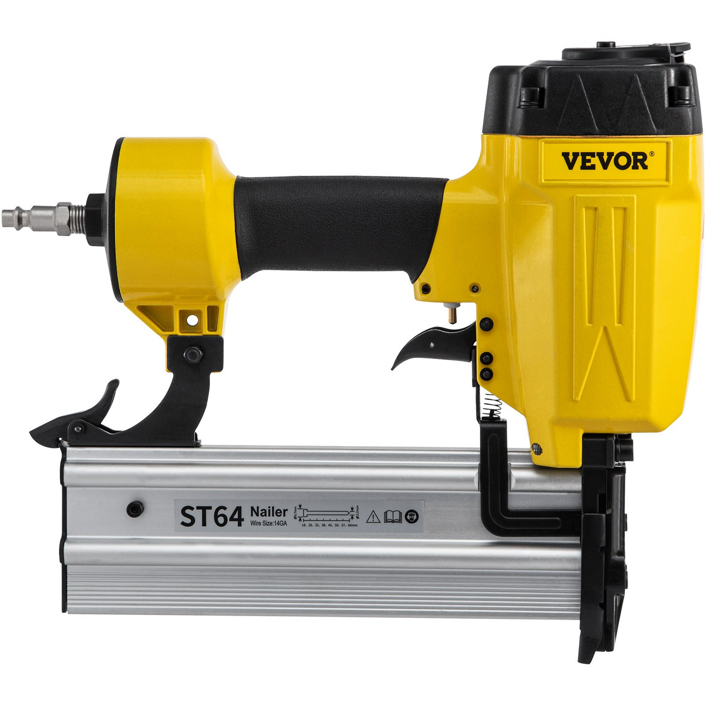 VEVOR Pneumatic Concrete Nailer, 14 Gauge 1 to 2-1/2 Inch Heavy Duty T Nail Gun W/Ergonomic Handle, Framing Nailer Used in Woodworking, and Upholstery Carpentry , Yellow