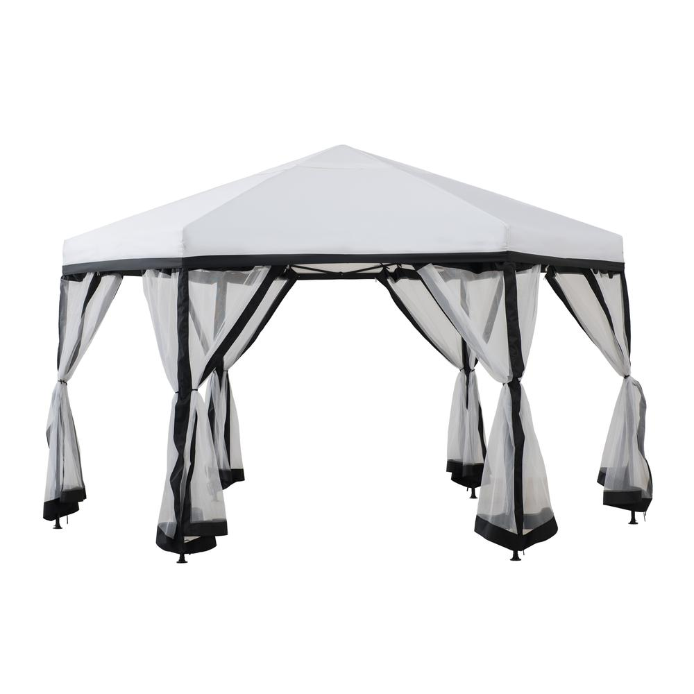 Sunjoy 11 ft. x 11 ft. White and Black 2-tone Pop Up Portable Hexagon Steel Gazebo