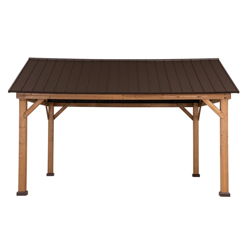 Gale Outdoor Patio Premium Cedar Wood Frame Gazebo with Steel Gable Hardtop Roof