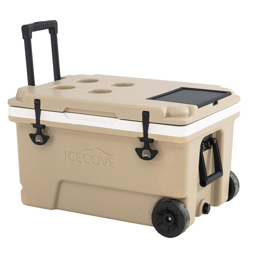 60-Quart Insulated Portable Rolling Ice Chest Solar Cooler with Wheels