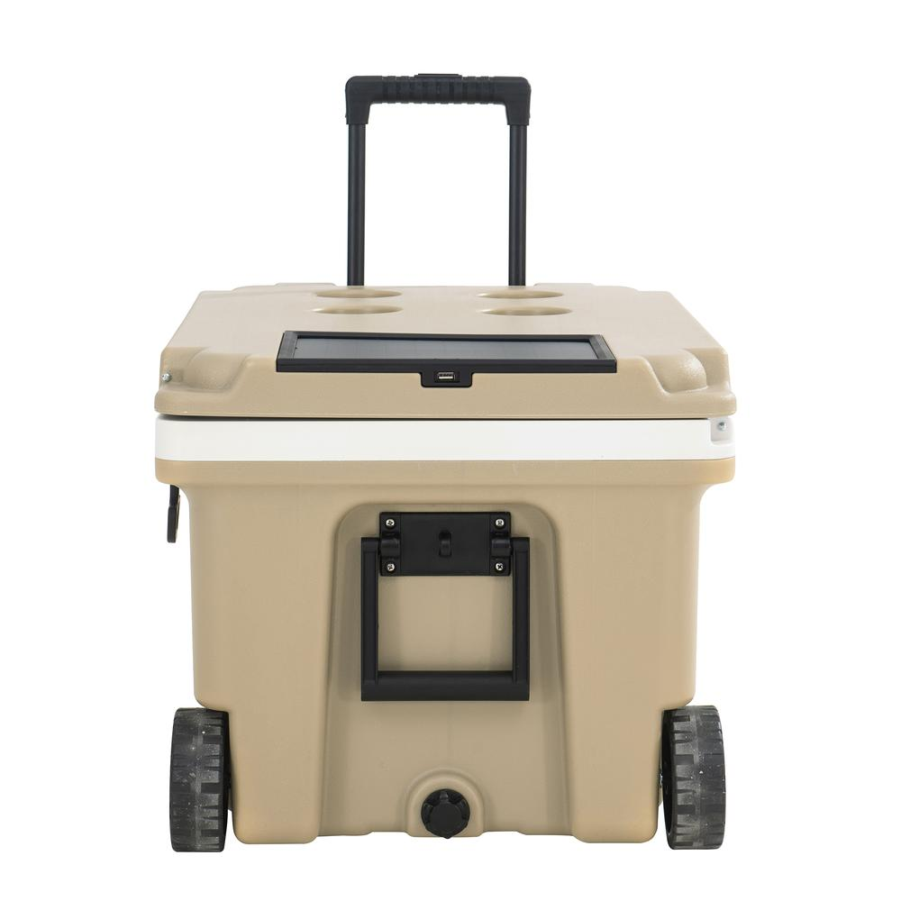 60-Quart Insulated Portable Rolling Ice Chest Solar Cooler with Wheels