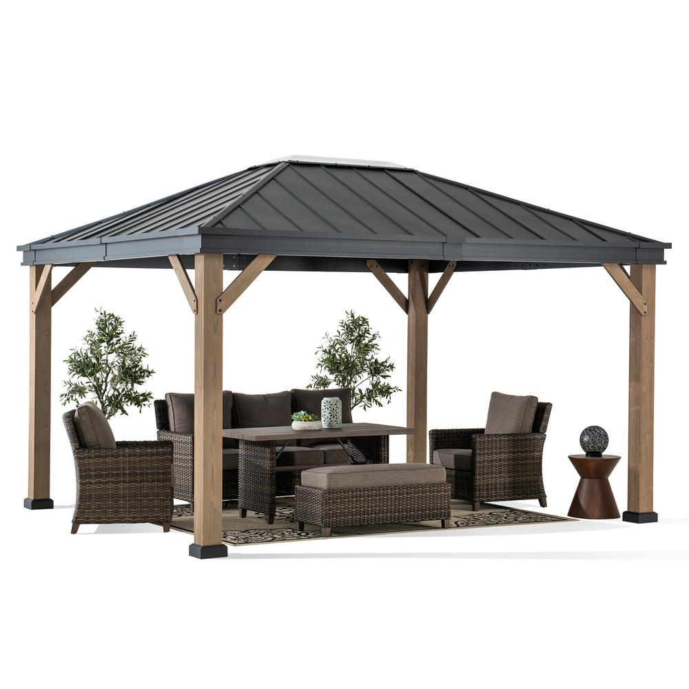 Sunjoy Cedarville 11 x 13 ft Outdoor Black Steel Hardtop Gazebo with Skylight