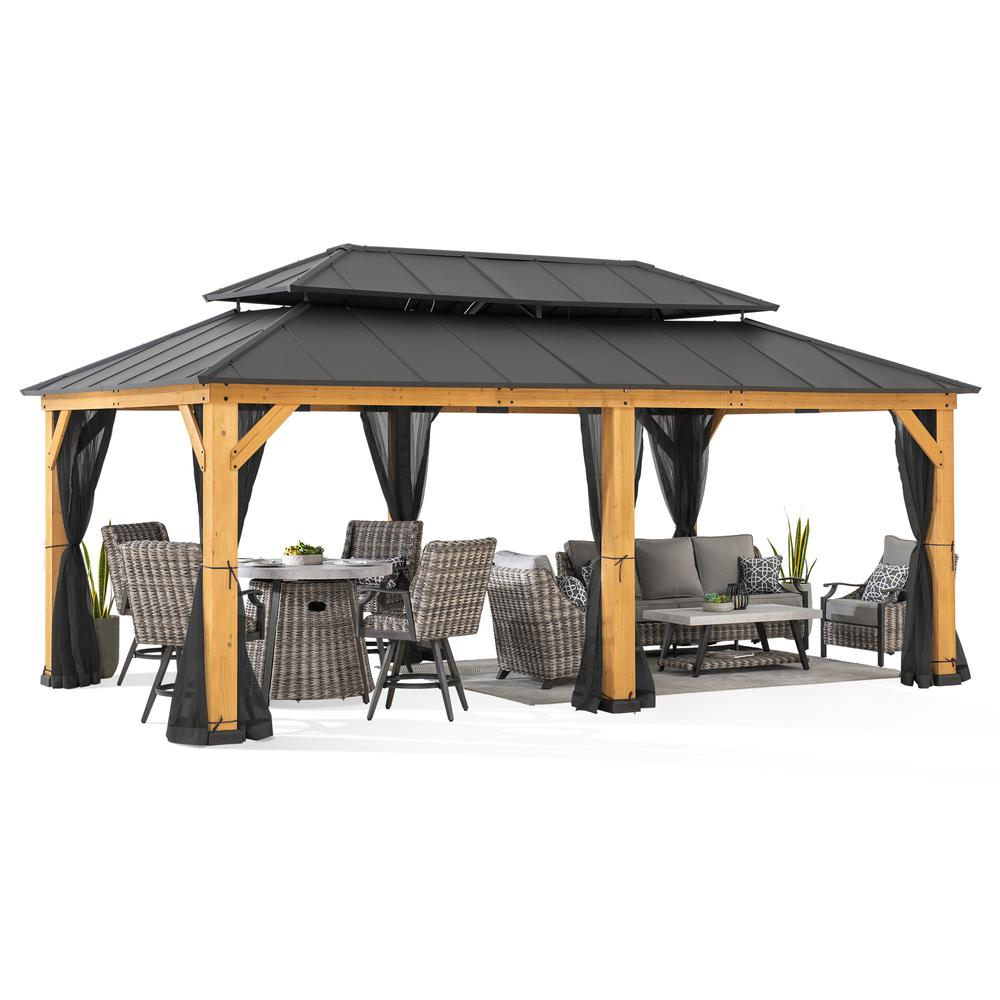 Sunjoy 12 ft. x 20 ft. Cedar Framed  Gazebo with Alum. Hardtop