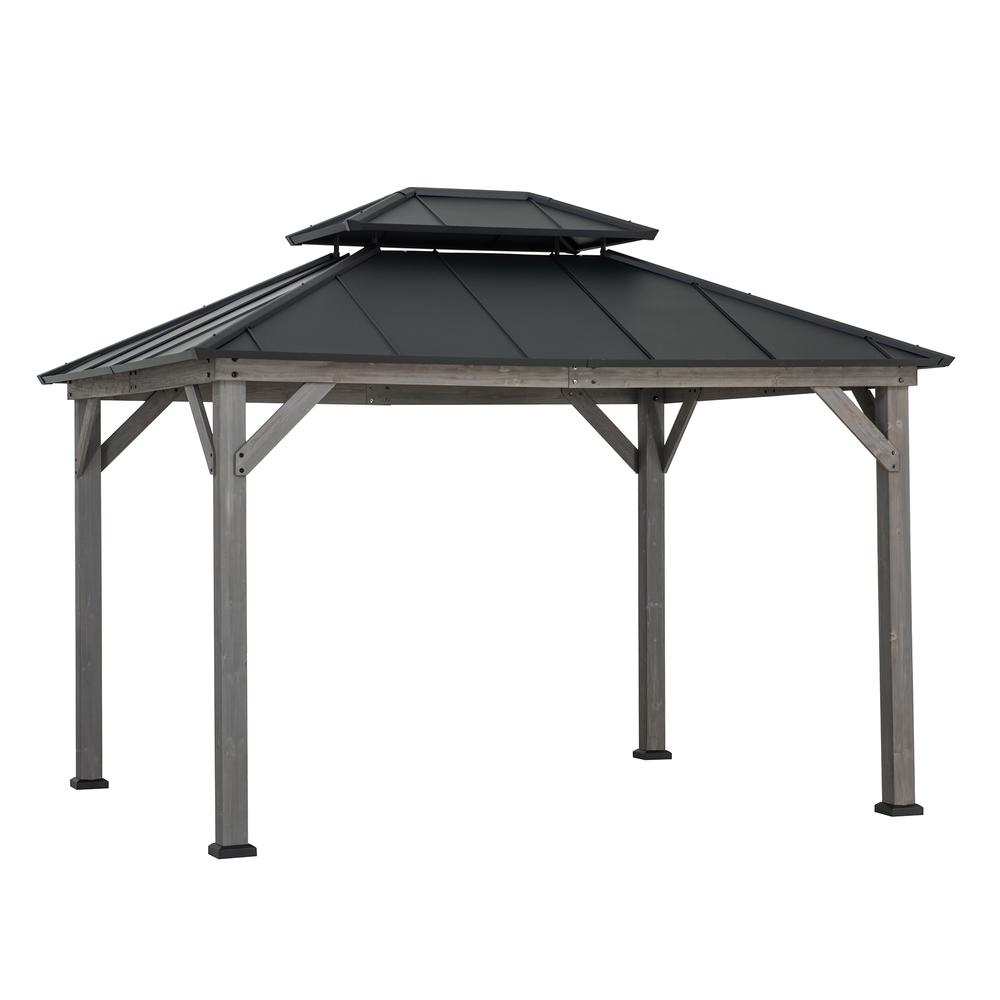 Wood Gazebo, Outdoor Patio Steel Hardtop Gazebo, Cedar Framed Wooden Gazebo