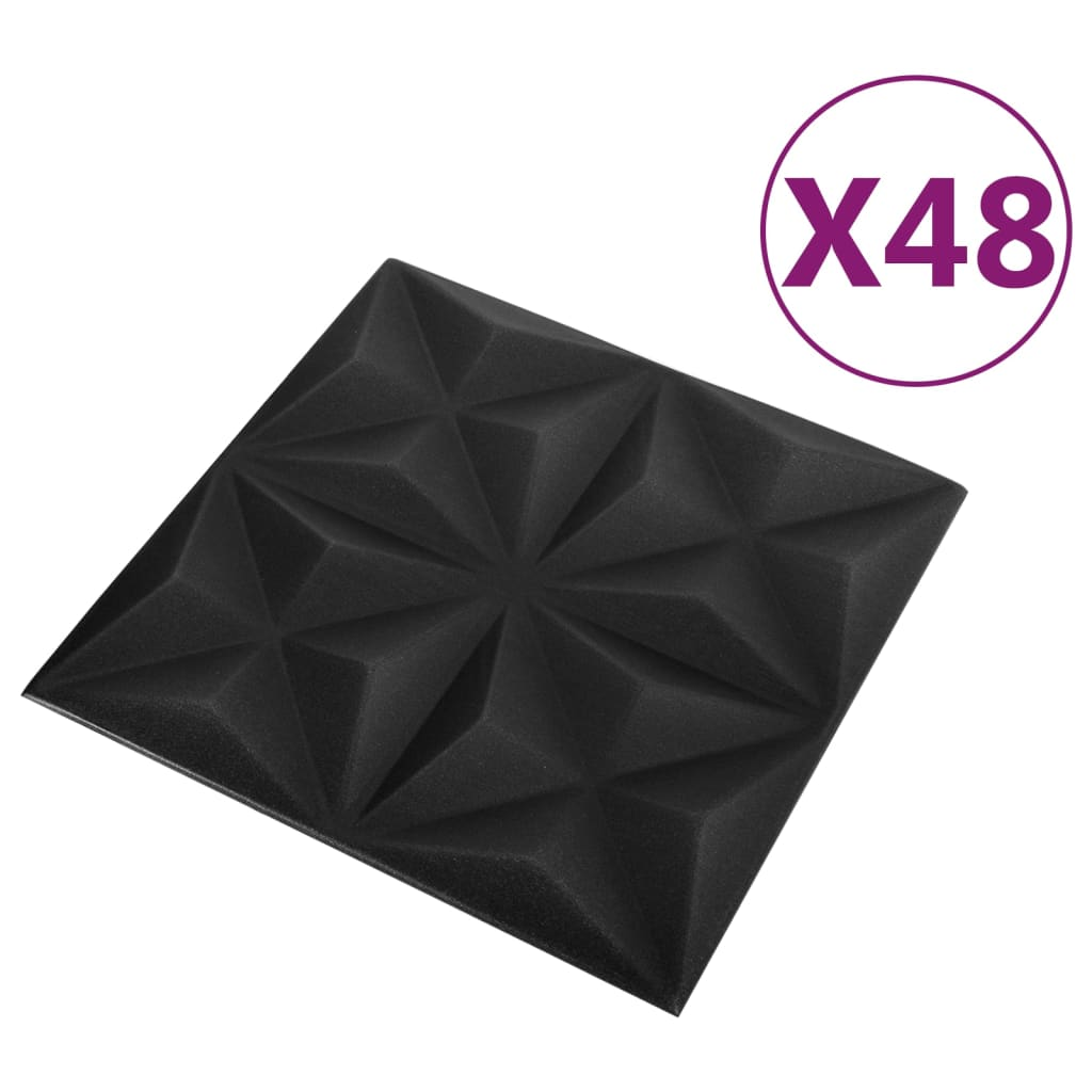 vidaXL 3D Wall Panels 48 pcs 19.7"x19.7" Origami Black 129.2 ft²