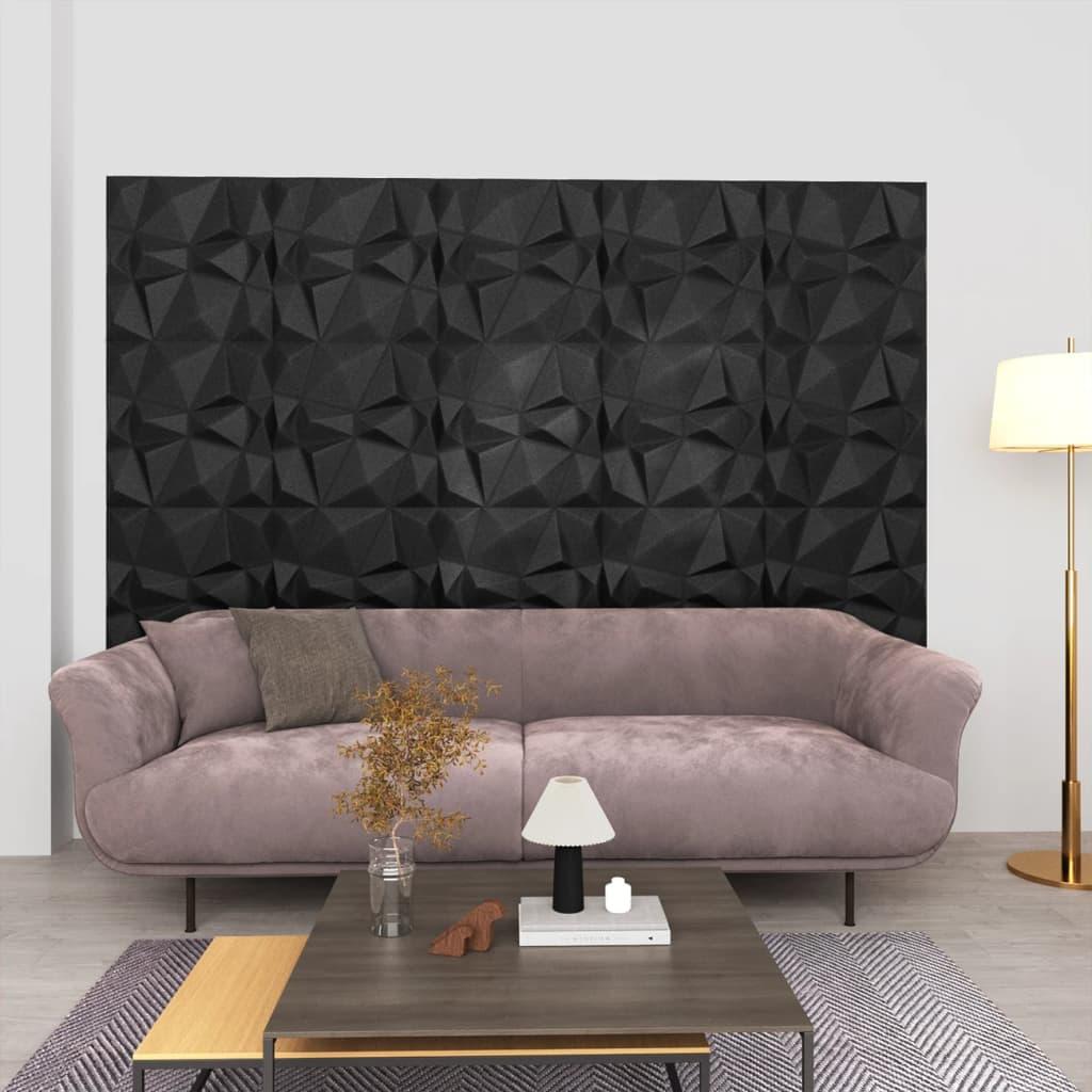 vidaXL 3D Wall Panels 48 pcs 19.7"x19.7" Diamond Black 129.2 ft²