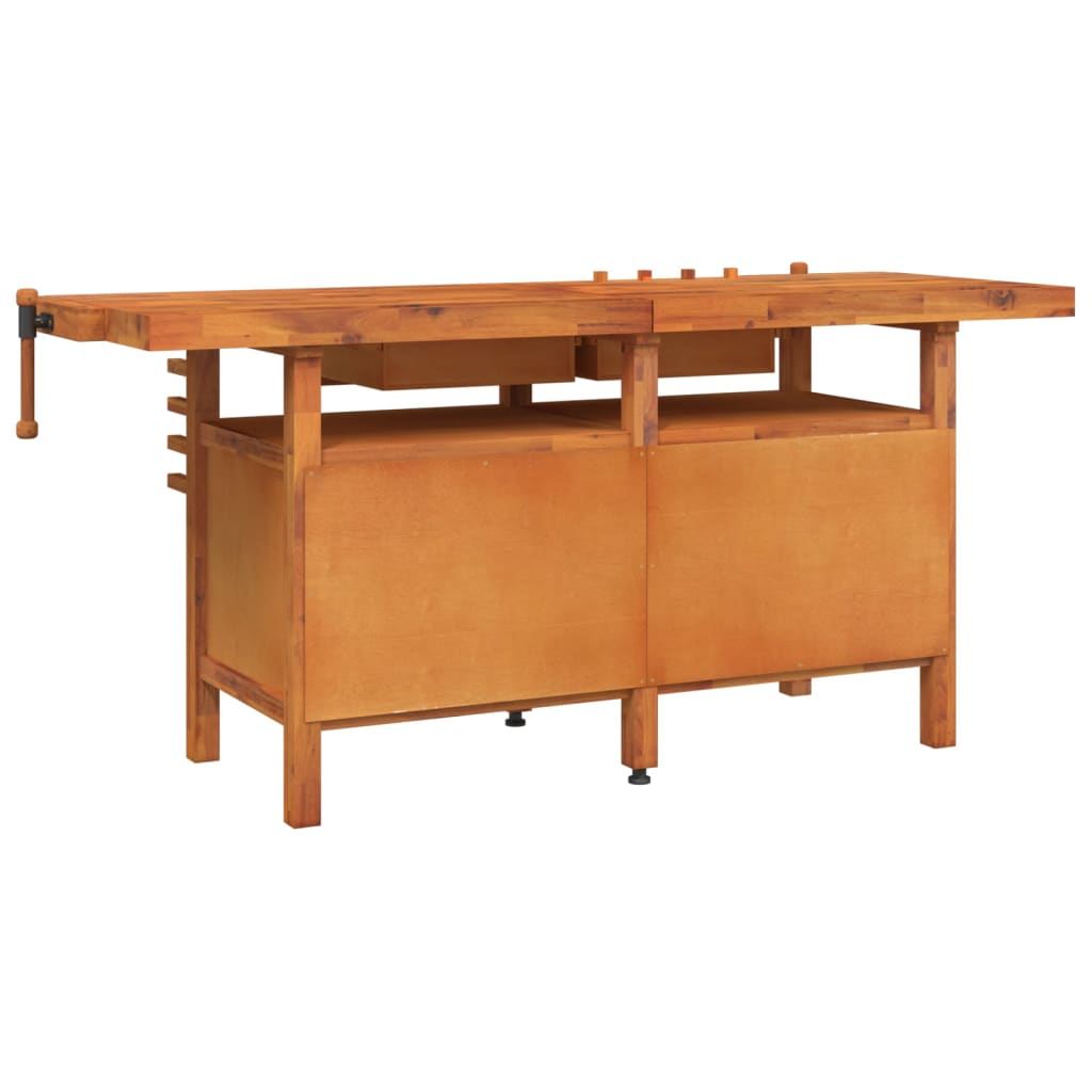 vidaXL Workbench with Drawers and Vices 75.6"x24.4"x32.7" Solid Wood Acacia