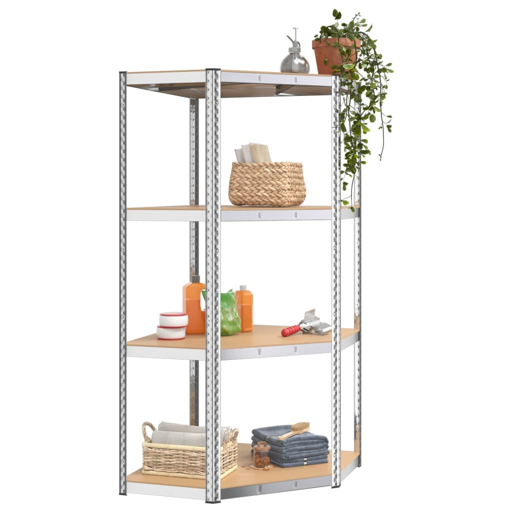 vidaXL 4-Layer Corner Shelf Silver Steel&Engineered Wood