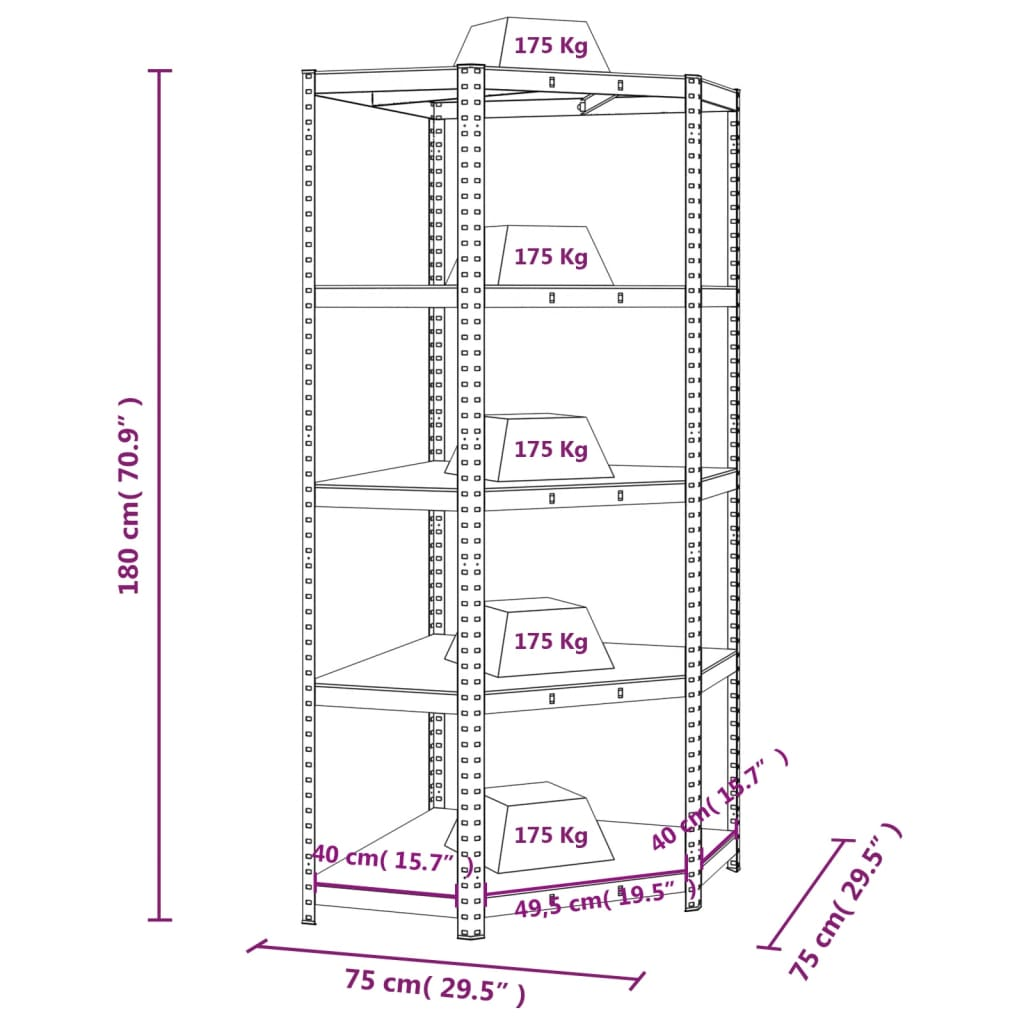 vidaXL 5-Layer Corner Shelf Blue Steel&Engineered Wood