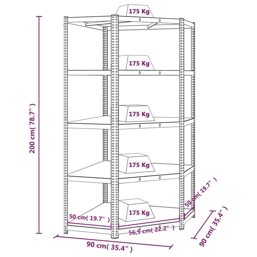 vidaXL 5-Layer Corner Shelf Anthracite Steel&Engineered Wood