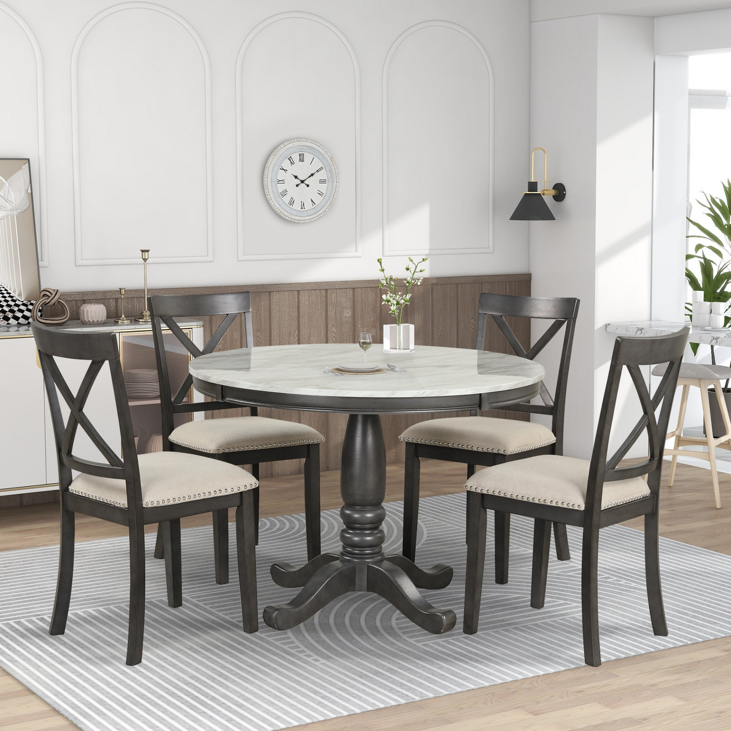 5 Pieces Dining Table and Chairs Set for 4 Persons, Kitchen Room Solid Wood Table with 4 Chairs