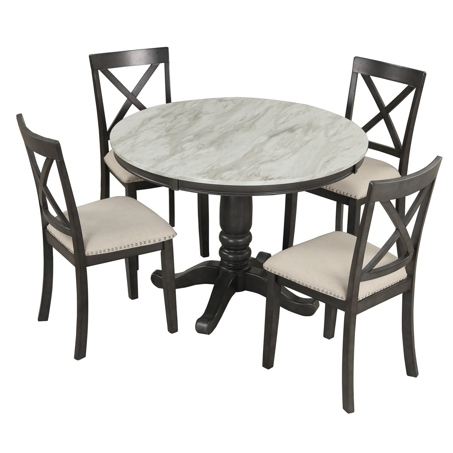 5 Pieces Dining Table and Chairs Set for 4 Persons, Kitchen Room Solid Wood Table with 4 Chairs